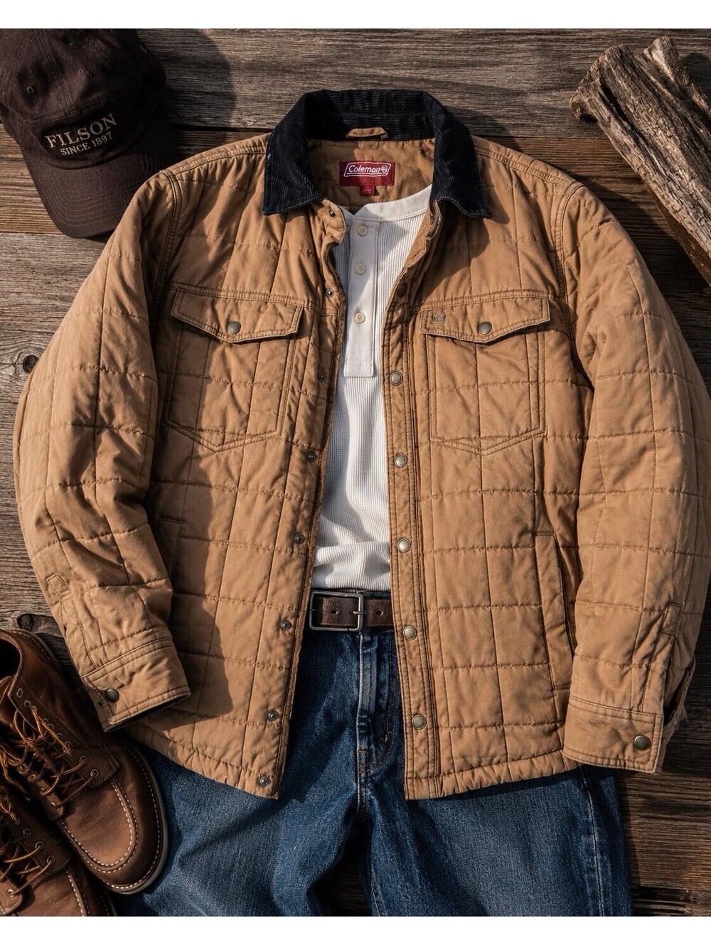 Coleman Quilted Barn Jacket XL Tan Corduroy Collar Workwear